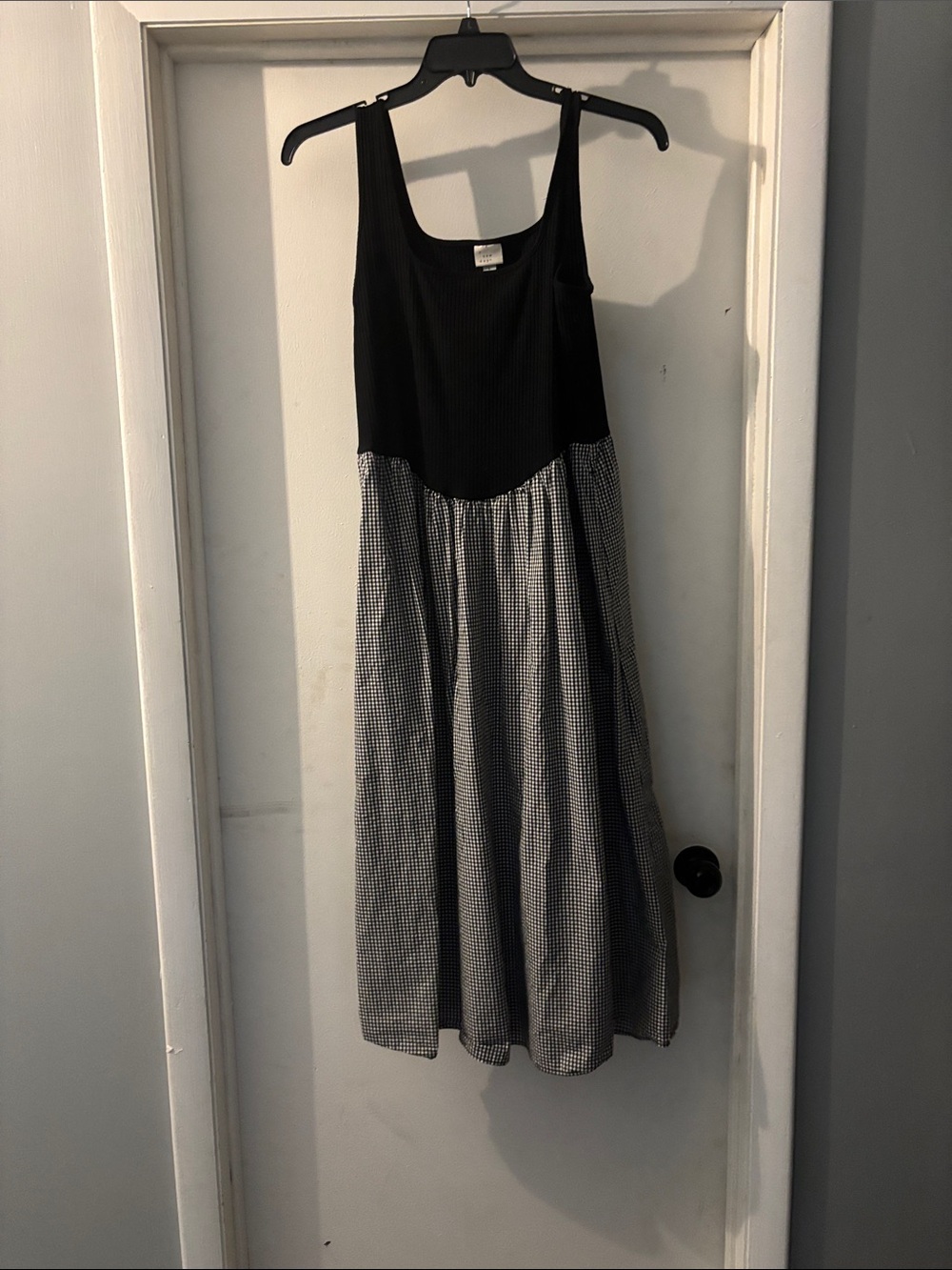 a new day Black Ribbed Bodice with White-and-Black Gingham Midi Dress